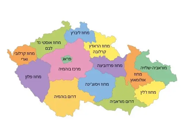 מפת מחוזות צ'כיה. מפה מקורית ממאגר vemaps.com